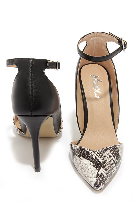 Dolce Vita Black White Snakeskin Embossed Leather Strappy Heel Sandals Size  8.5 | eBay